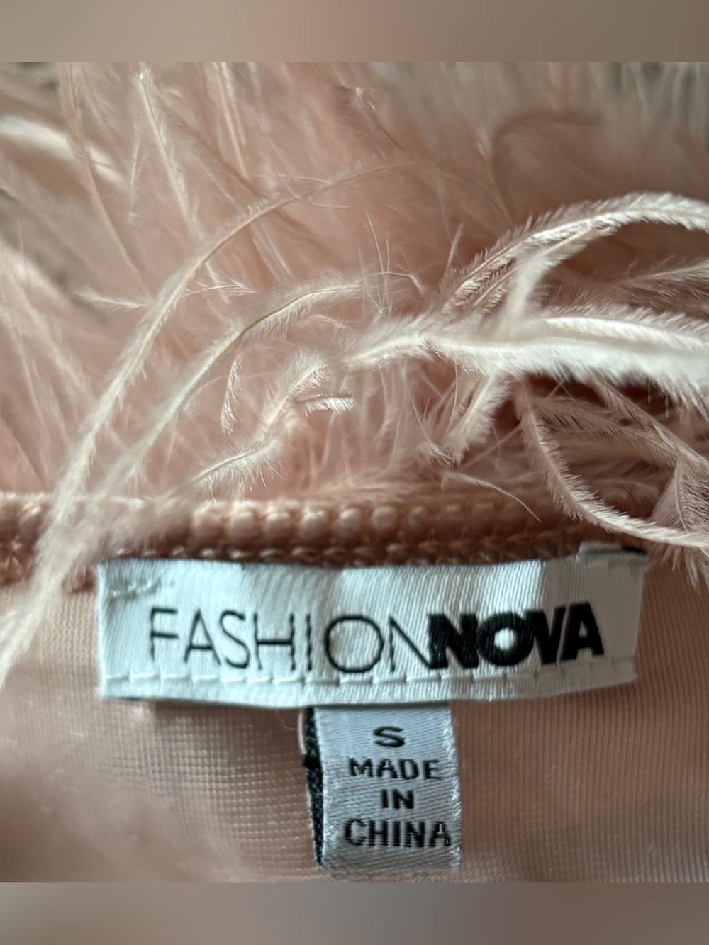 Fashion Nova Pink Velvet Feather Bodycon Dress Size S Mini Bling Gem Necklace - Picture 14 of 15